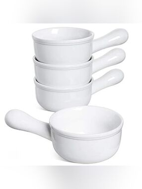 LE TAUCI Ceramic Soup Bowls with Handle 15 oz French Onion Crock White Set 4